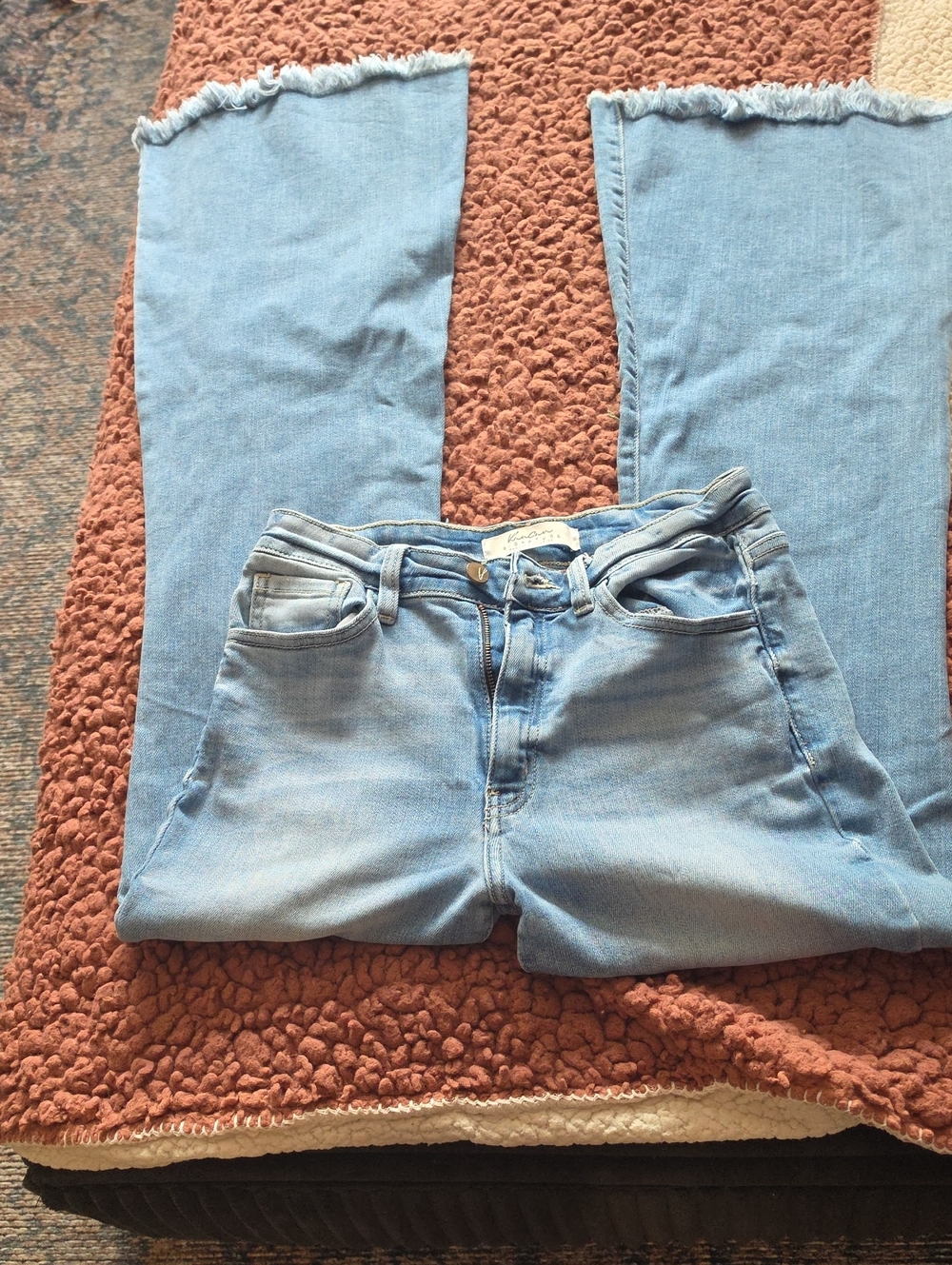 KanCan Light Wash Flare Jeans with Frayed Hem Size 28